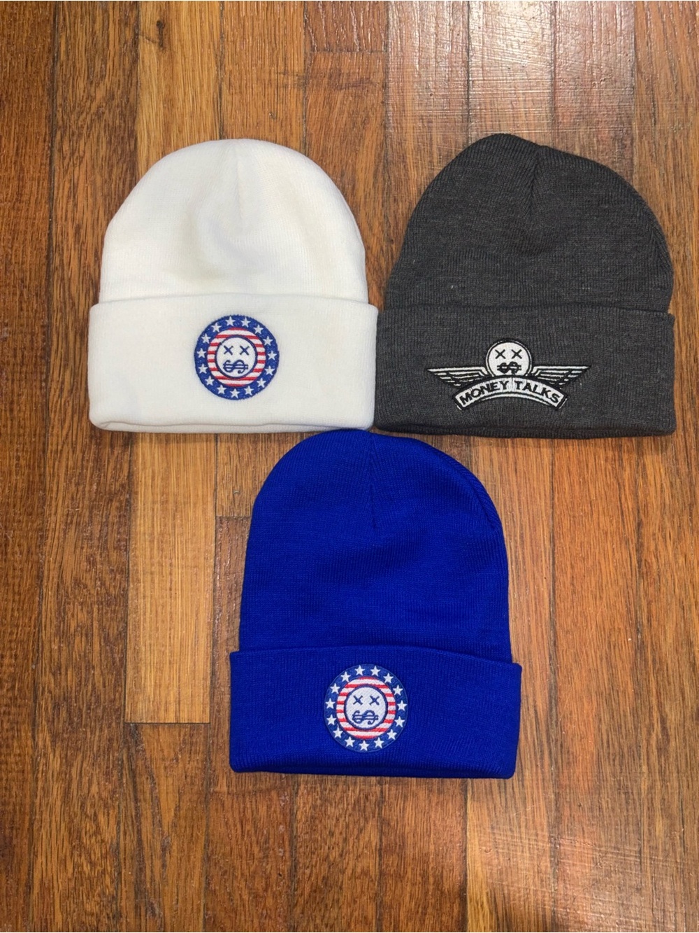 Knit Beanie Hat - Blue, White, Charcoal